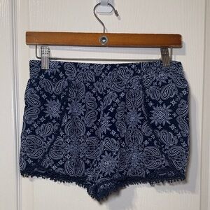 Justice Girls Navy Paisley Pom Shorts Size 14 EUC